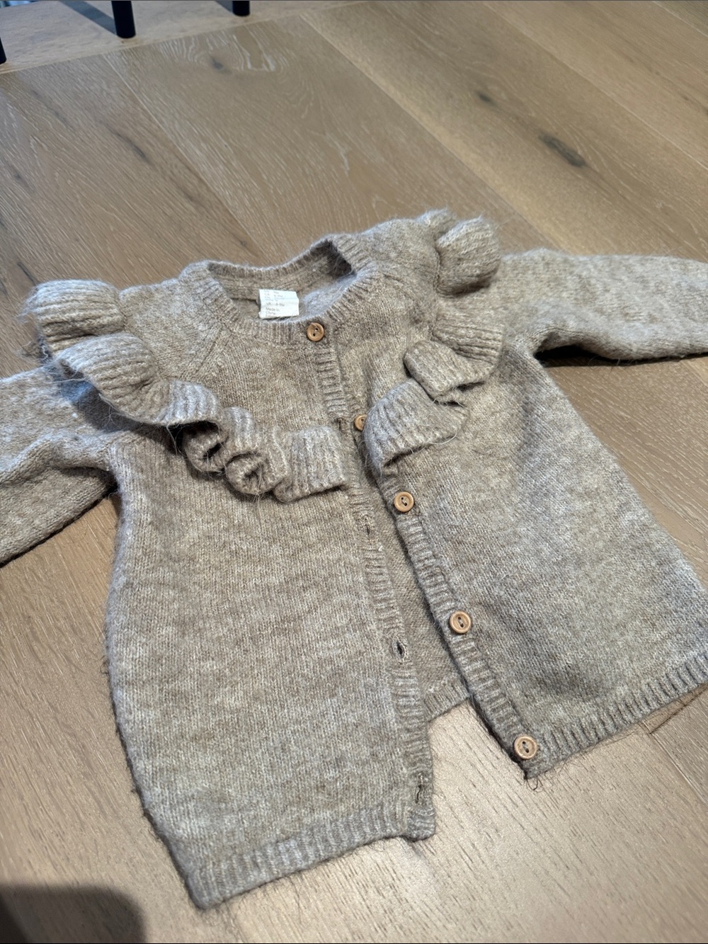 Baby Zara Cozy Ruffle-Trim Knit Cardigan - Neutral Taupe